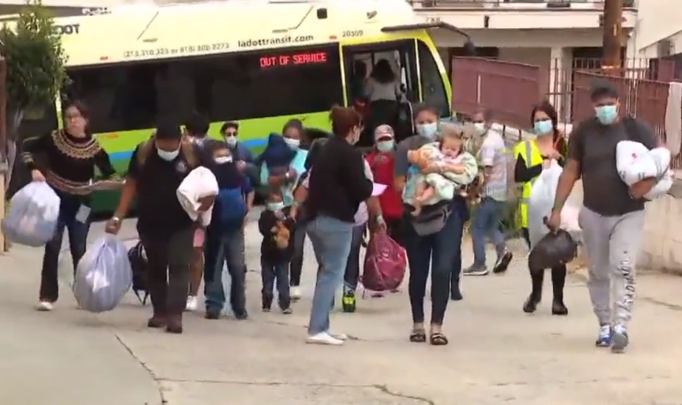First bus arrives with migrants sent from Texas to L.A.